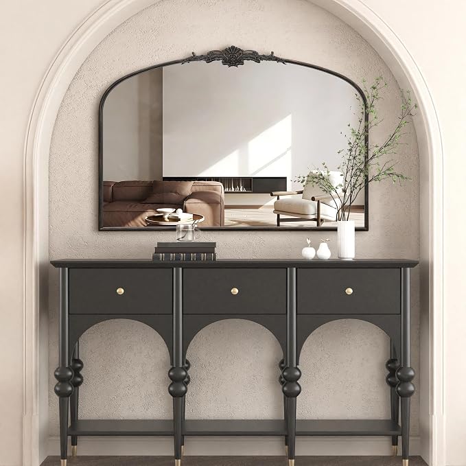 Besdomus Antique Arched Large Mirror: 48"x33" French Oversize Black Arch Antique Wall Mounted Mirror - Baroque Traditional Ornate for Living Room/Fireplace/Bathroom- Home Decor for Interior Designers by Besdomus