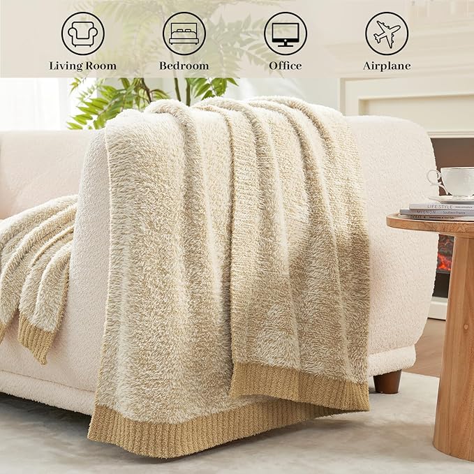 Amélie Home Knit Throw Blanket for Couch, Super Soft Fuzzy Cozy Throw, Giftable Knitted Blanket for Women Men, Birthday, Sofa Bed Living Room Decor, 60" x 80", Heather Beige
