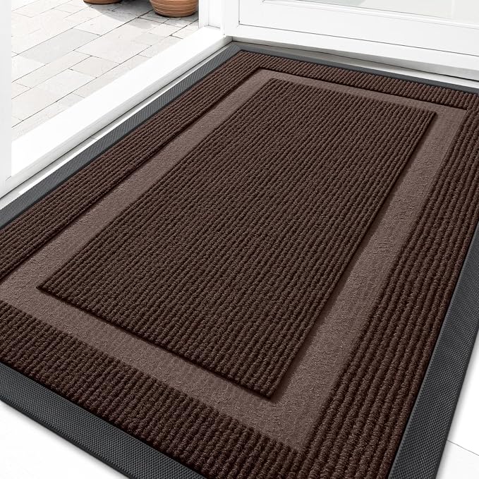 OLANLY Front Door Mat Indoor Outdoor Entrance, Waterproof All-Season, All-Weather Doormat, Sturdy Natural Rubber, Fade Resistant, Low Profile, Easy Clean Patio Porch Entryway Mat, 29.5x17, Dark Brown by OLANLY
