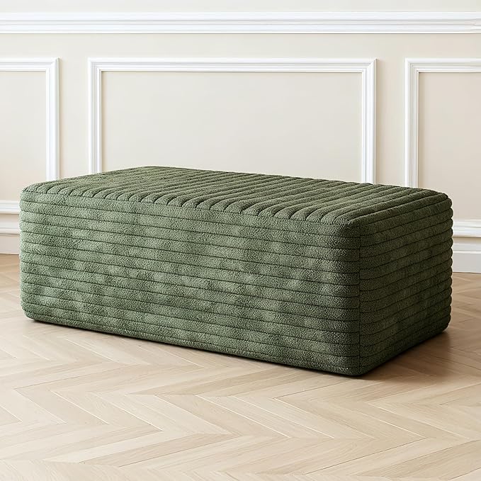 37.4 Inch Oversized Ottoman for Couch, Corduroy Upholstered Footrest with Compressed Memory Foam, Modular Sectional Cloud Pouf, No Assembly Required, DIY Combination, Green
