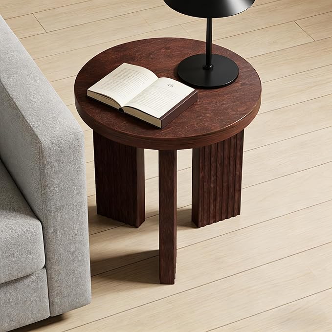 Small Round Side Table, 17.52" Coffee Table with Smooth Thick Mesa, Circle End Table with X Shaped Stable Legs, Accent Tea Table for Living Room, Office, Burgundy