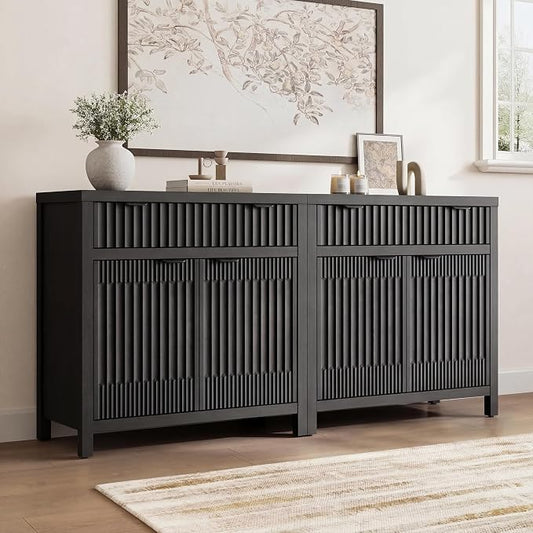 Fatmok Fluted Buffet Cabinet with Storage Set of 2, 34" Tall Modern Arched Sideboard Cabinet w/AdjustableShelves,Wooden Modular Coffee Bar for Dining Room, Kitchen, Living Room, Entryway, Black by Fatmok
