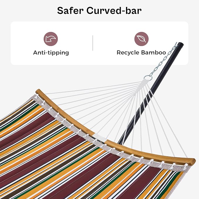SUPERJARE Hammock with Stand, 2 Person Heavy Duty Hammock Frame, Detachable Pillow & Strong Curved-Bar & Portable Carrying Bag, Perfect for Outdoor & Indoor - Maple-Leaf Red - Image 7