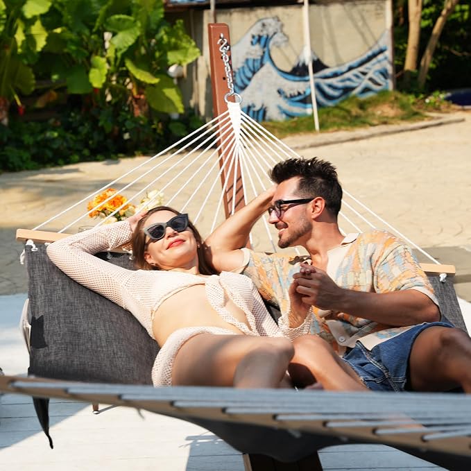 Lazy Daze Hammocks 11 FT Double Outside Hammock Quick Dry Olefin Fabric Hammock with Spreader Bar & Side Pocket for Outdoor Poolside Backyard 450 lbs Capacity, Black - Image 2