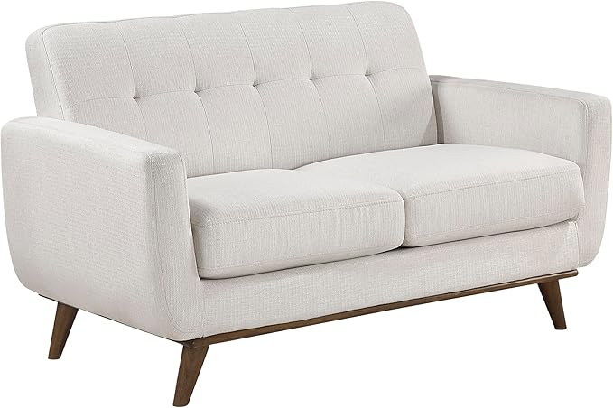 Lexicon Modern Accent Couch, Textured Fabric Upholstered Loveseat with Brown Wood Legs, Track Arms, Tufted Couch Back, 2 Seater Loveseat Sofa for Living Room/Office/Waiting Room, Beige