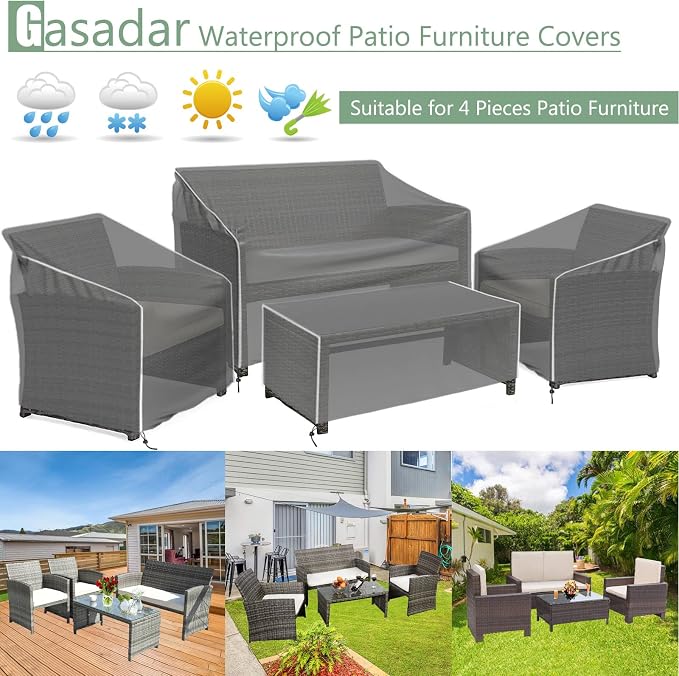Gasadar Patio Furniture Covers Set, 4 Piece Waterproof Outdoor Furniture Cover for Outdoor Coffee Table, Chair, and Loveseat, Heavy Duty 600D, Black - Image 7