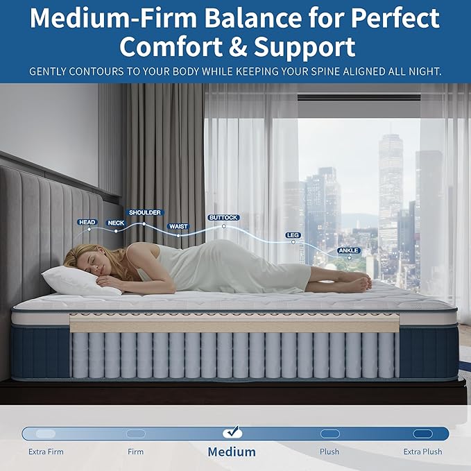 12″ Twin Hybrid Mattress – Balanced Support & Comfort, Cooling Breathable Foam + Pocket Coils, Motion Isolation, Reinforced Edges, CertiPUR-US, Fiberglass-Free, Mattress in a Box