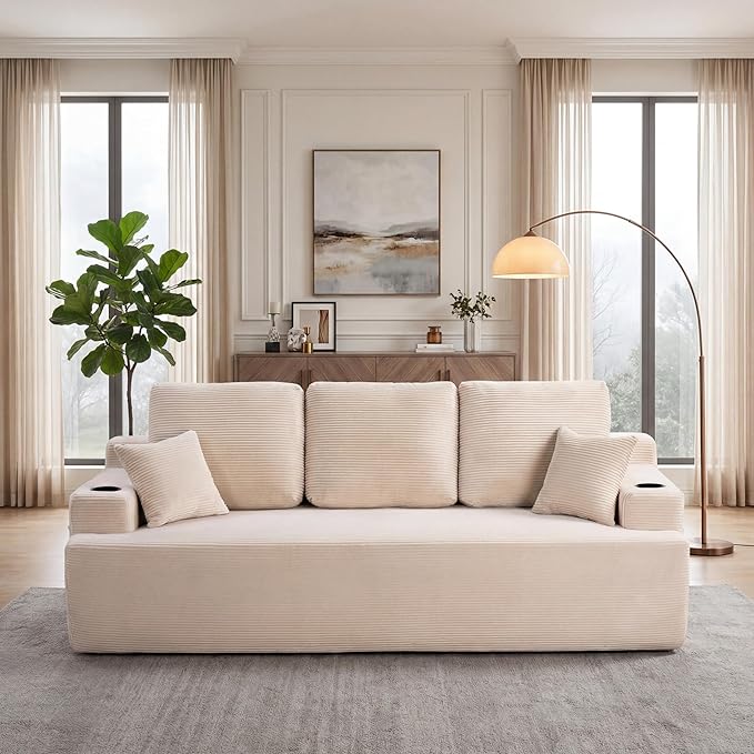 87'' Cloud Loveseat Sofa Couch in a Box with Cup Holders and Side Pockets, 3 Seater High-Density Foam Boneless Love Seat with Deep Seating for Living Room | Breathable material, Anti-slip