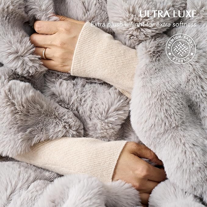EverGrace Ultra Soft Luxury Fluffy Faux Rabbit Fur Throw Blanket, Thick Warm Bubble Throw for Bed, Cozy Plush Reversible Blankets for Couch, Chair, Sofa, Taupe, 80x90 Inches