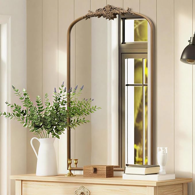 Besdomus Vintage Gold Arched Mirror: 24"x42" French Large Arch Gold Antique Wall Mounted Mirror - Traditional Ornate Home Decor for Entryway/Fireplace/Bathroom - Idea for High-Income Homemakers - Image 6