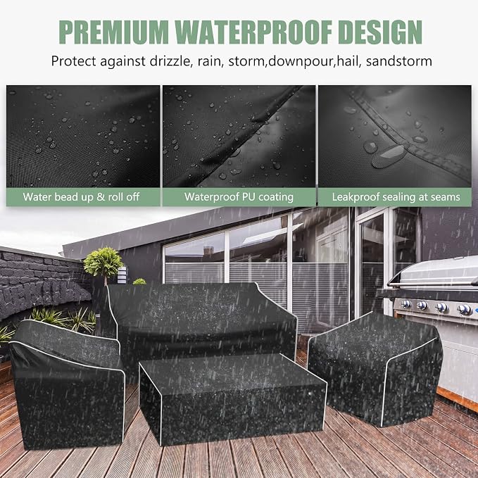 Gasadar Outdoor Furniture Cover Waterproof, 4 Piece Patio Furniture Covers for Patio Loveseat, Chair and Coffee Table, Heavy Duty 600D, Black - Image 3