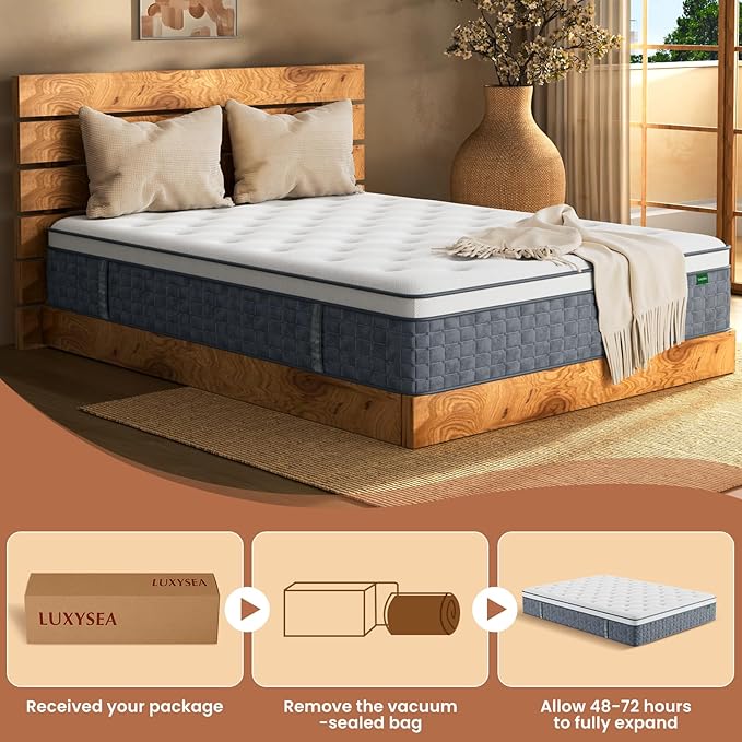 Queen Size Mattress, Medium Firm 10 Inch Hybrid Mattress Queen Size in a Box - Memory Foam & Pocket Springs for Back Pain Relief, Fiberglass Free, Motion Isolation, CertiPUR-US & OEKO-TEX Certified