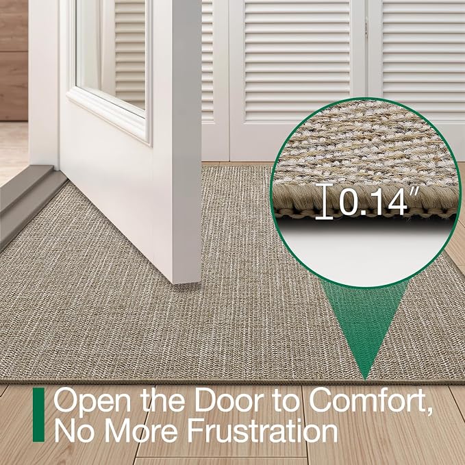 LUMI Ultra Thin Indoor Door Mat 36x56, Low Profile Entrance Mat, Non Slip Rubber Backing Dirt Trapper Doormat for Front Entryway, Khaki - Image 3