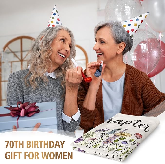 Afterprints 70th Birthday Gifts for Women, Chapter 70 Birthday Blanket, 70 Year Old Bday Gift for Woman, Mom, Friend, Sister, 70th Birthday Decorations, Turning 70 Throw Blankets 50'' x 60''