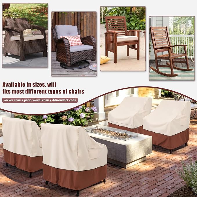 COSFLY Patio Furniture Covers 2 Pack, 600D Waterproof Outdoor Chair Covers for Deep Chairs, All-Weather UV Resistant Protection with Adjustable Straps & Air Vents, Fits up to 33"W x 34"D x 31"H - Image 6