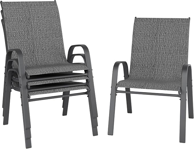 Patio Chairs, Stackable Outdoor Dining Chairs for All Weather, Metal Modern Outside Furniture Chair for Pool Side, Garden, Backyard Deck, Set of 4, Dark Grey by furniture