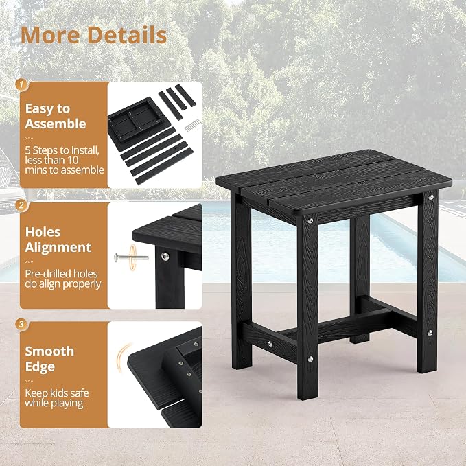 LUE BONA Outdoor Side Table Set of 2, HDPS Small Outdoor Table, Adirondack Side Table, Outside End Table for Patio, Porch, Deck, Pool, Weather Resistant/Easy Maintenance/Indoor or Outside Use, Black - Image 7