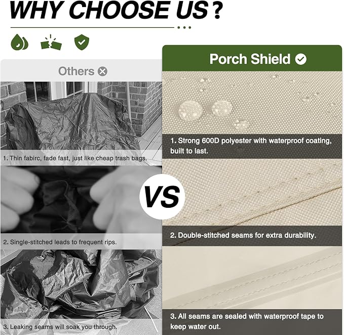 Porch Shield Waterproof Outdoor Deep Seat Sofa Cover –Patio Furniture Couch Cover 79W x 40D x 35H inch, Beige - Image 3