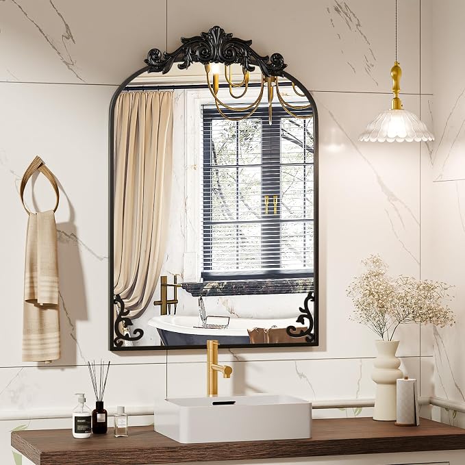 Koonmi Vintage Mirror, 24x36 Antique Barolon Bathroom Mirror for Wall,Flower Head, Shatter-Proof Tempered Glass, Arched Ornate Mirrors for Bedroom Bathroom Entryway Fireplace Hallway - Image 7