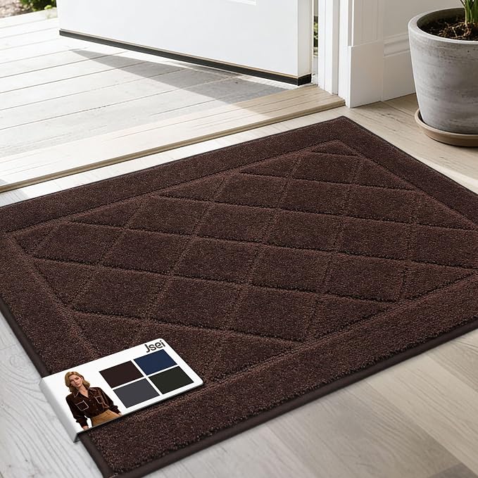 JSEI Dirt Trapper Door Mat 20"x32", Non-Slip Washable Entryway Mats, Dog Door Mat, Stain Resistant and Absorbent Floor Mats, Low Profile Welcome Mat for Front Back Door, Brown by JSEI