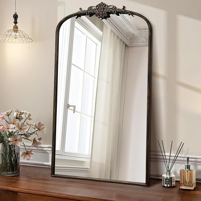 Besdomus Vintage Black Arched Mirror: 24"x42" French Large Arch Black Antique Wall Mounted Mirror - Traditional Ornate Home Decor for Living Room/Entryway/Fireplace/Bathroom - Idea for Young Couples by Besdomus