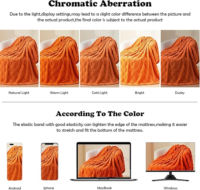 NEWCOSPLAY Super Soft Queen Blanket Orange Premium Silky Flannel Fleece 3D Checkered Lightweight Bed Blanket All Season Use (Orange Checkered, Queen(90"x90"))