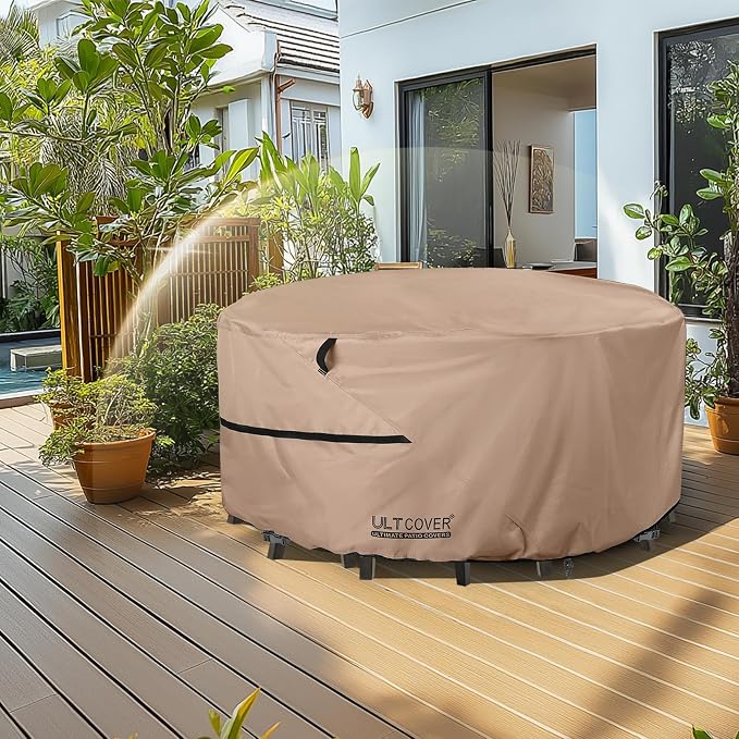 ULTCOVER Round Patio Furniture Cover - Outdoor Waterproof Table with Chair Set Cover 92 inch - Image 7