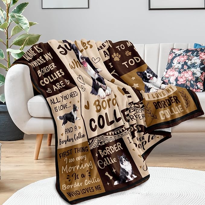 Border Collie Gifts for Women Blanket, Gifts for Border Collie Lovers/Owner for Birthday/Christmas Soft Fuzzy Fleece Throw Blanket for Bedroom, Home, Travel 50"x60"