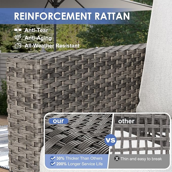 ABCASA 8-Piece Patio Furniture Set with Fire Pit Table | Indoor Comfort for Outdoor Living | Weather-Resistant Wicker & Ultra-Thick Cushions | Grey Patio Conversation Set for Deck, Porch, Poolside