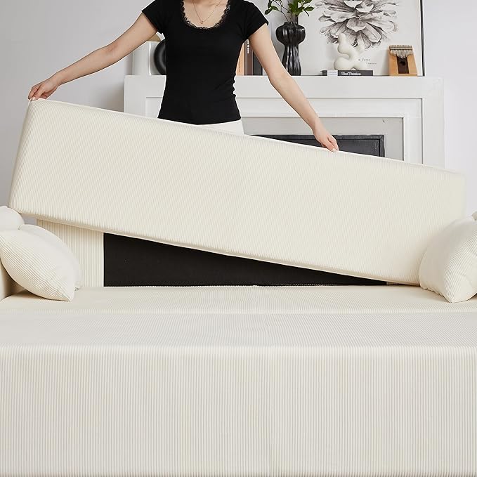 Ball & Cast 66" Convertible Sofa Bed,3-in-1 Corduroy Loveseat Sleeper Pull Out Couch Bed with Pillows and Side Pockets, Deep Seat Comfy Sofa Couches for Living Room,Apartment,Beige