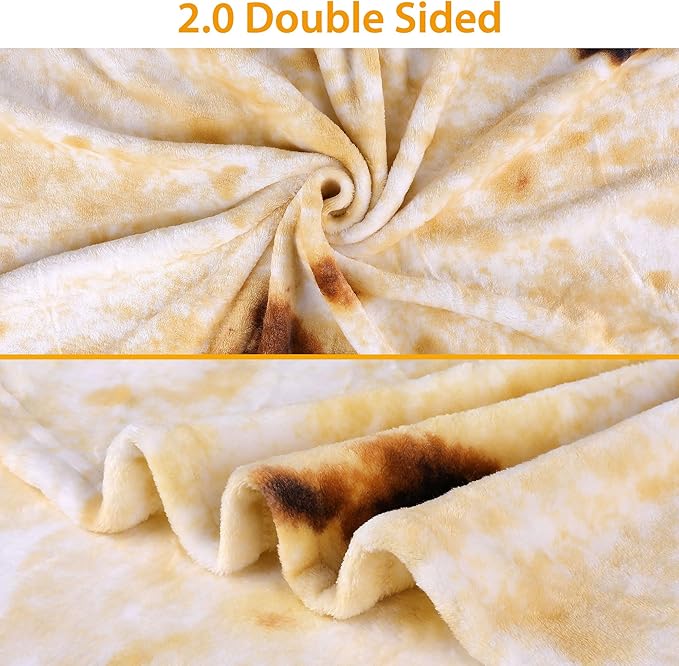 LetsFunny Burrito Tortilla Throw Blanket, Double Sided Burritos Taco Tortilla Wrap Blankets, Funny Realistic Flannel Food Round Blankets, Funny Gifts for Kids Newborn Toddler Dog Cat Baby Shower 47in