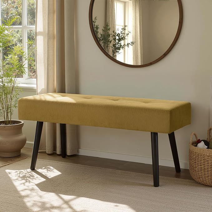 Comfy to go Entryway Bench - Bench for Bedroom, Modern Ottoman End of Bed, Corduroy Padded Benches for Living Room, Foyer, Mudroom, Hallway - 39" L x 14" W x 17" H - Image 4
