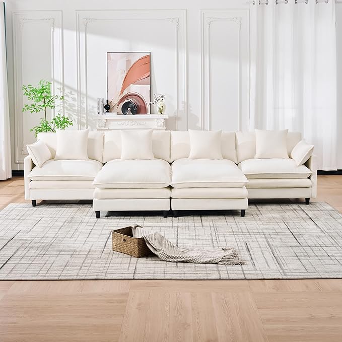 Eafurn 141" Oversized Modular Sectional Sofa with Movable Ottoman, 6 Seater Modern Chenille Reversible Sofa Set, Large Convertible U Shaped Couch for Living Room Apartment