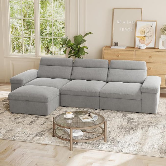 Rovibek Modular Sectional Sofa with Storage, Down Filled L Shaped Couch with Adjustable Backrest, Couches for Living Room, Home Theater and Apartment, Grey