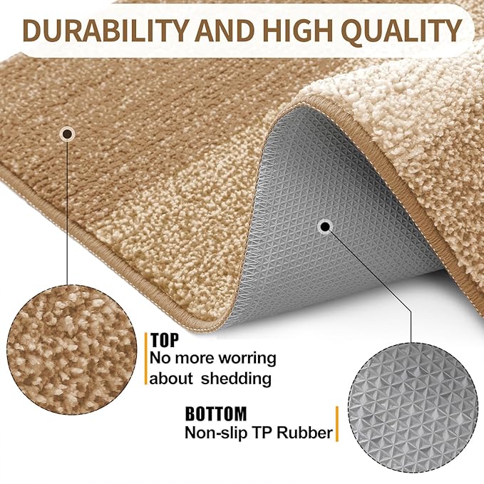 Kitinjoy Indoor Outdoor Door Mat, 32x20 Non-Slip Absorbent Dirt Trapper, Low-Profile Washable Inside Entrance Front Floor Mat, Sturdy Soft Entry Doormats for Entryway, Camel - Image 3