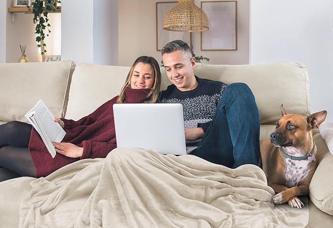 Utopia Bedding Fleece Blanket Queen Size Linen (90x90 Inches) Ultra Soft Warm Lightweight Microfiber Breathable Anti-Static Cozy Bed Blanket, All-Season Home Decor Gift for Men & Women