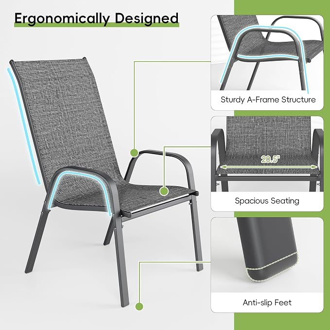 Patio Chairs Set of 6, Stackable Outdoor Dining Chairs for All Weather, Metal Modern Outside Furniture Chair for Pool Side, Garden, Backyard Deck, Dark Grey - Image 8