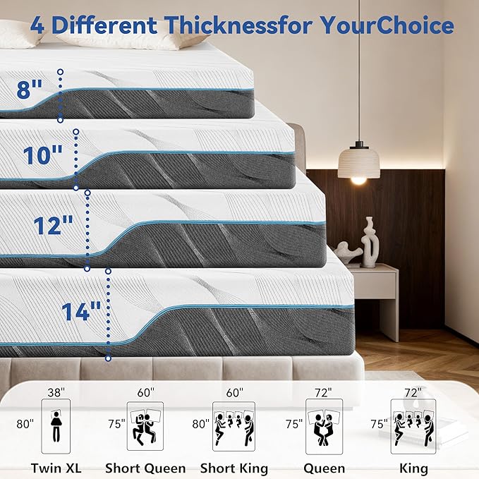 Vipbear Queen Mattress, 10 Inch Memory Foam Mattress with Dual-Sided Reversible, Relieve Pressure with Medium/Extra Firm Support, CertiPUR-US, Cooling Ventilated Foam Comfort for Sleep, 80''L x 60''W
