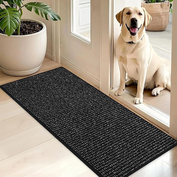 BEQHAUSE Dirt Trapper Door Mat 20" x 48", Non-Slip Washable Doormats Entrance Mat, Dirt Resistant and Absorbent Welcome Mat, Low Profile Floor Mats for Front Back Door and Entryway, Black by BEQHAUSE
