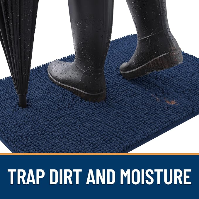 OLANLY Dog Door Mat for Muddy Paws 47x17, Absorbs Moisture and Dirt, Absorbent Non-Slip Washable Doormat, Quick Dry Chenille Mud Mat for Dogs, Entry Indoor Entryway Carpet for Inside Floor, Dark Blue - Image 2