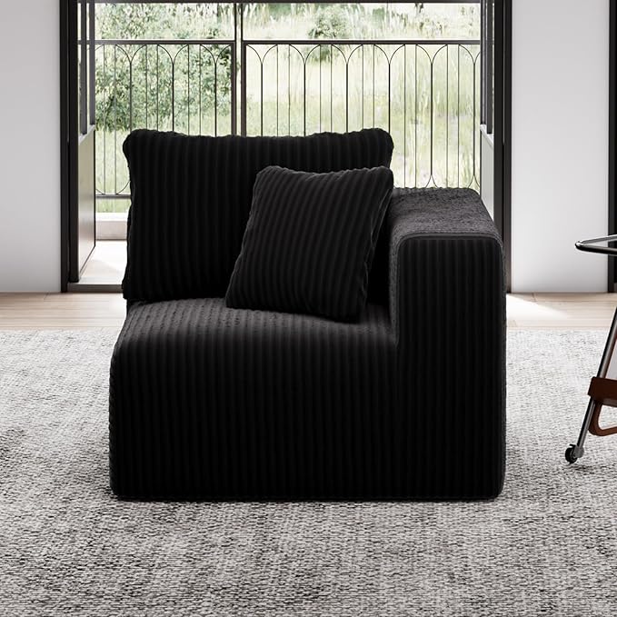 Avenco 35.4” Right-Arm Facing Modular Sofa Seat, Individually Wrapped Coil Support & Corduroy Fabric, Zero Assembly to Complete Your Sectional, Black