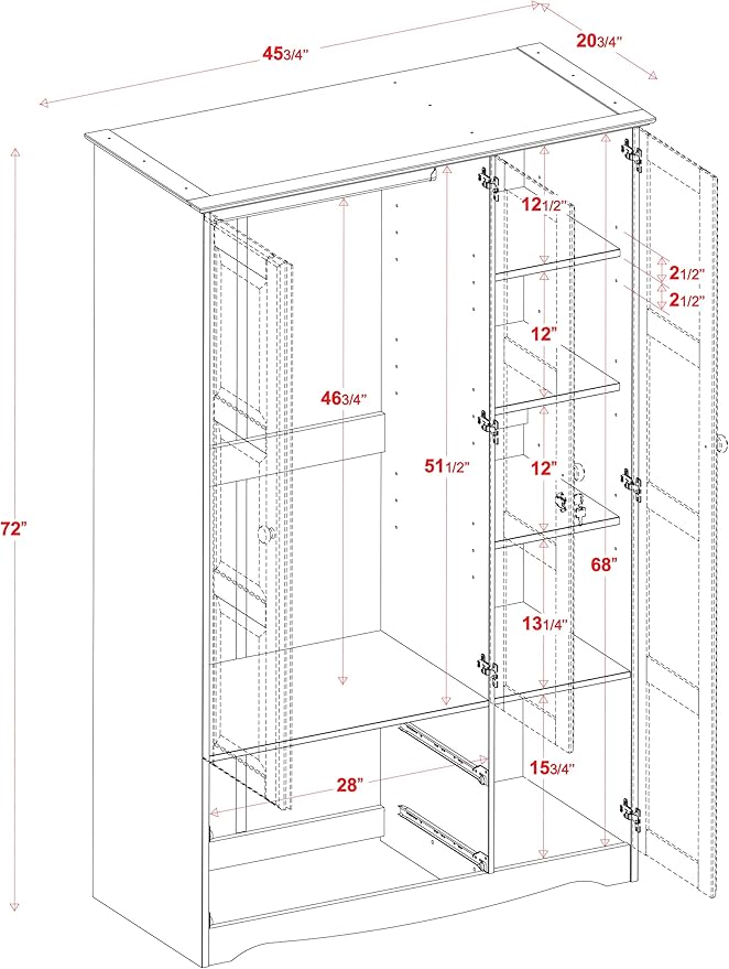 Palace Imports 100% Solid Wood Grand Wardrobe/Armoire/Closet w/Shelves & Drawers, Mocha, 45.75" w x 72" h x 23" d. Renewable Eco-Friendly Wood, Made in Brazil