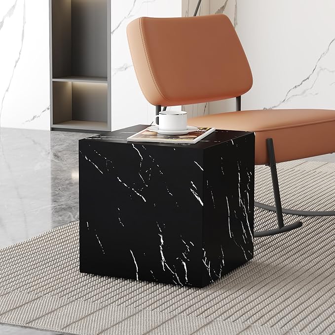 Cube End Table Wood Grain, Modern Side Table for Living Room, MDF Wooden Nightstand Sofa Table for Home, No Assembly