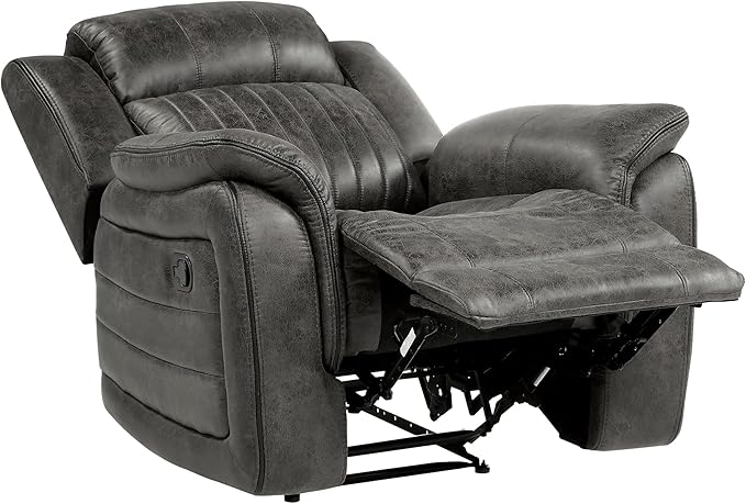 Lexicon Recliner Living Room Set, Home Theater Seating, Manual Polished Microfiber Upholstery Sofas, RV Couch Including Double Recliner Sofa, Loveseat and Chair, 3-Piece Set, Brownish Gray
