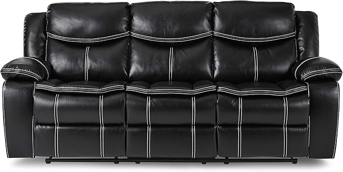 Lexicon Bay Manual Double Reclining Sofa, Black