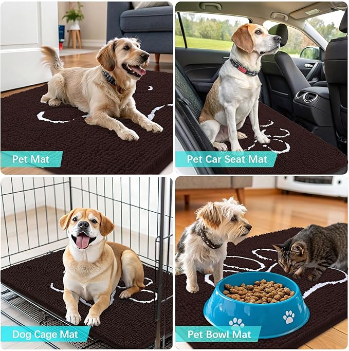 OLANLY Dog Door Mat for Muddy Paws 44x24, Paw Print Design, Absorbs Moisture and Dirt, Absorbent Non-Slip Washable Doormat, Quick Dry Chenille Mud Mat for Dogs, Entry Indoor Entryway Carpet, Brown - Image 7