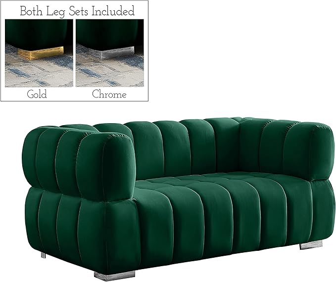 Meridian Furniture 670Green-L Gwen Collection Modern | Contemporary Velvet Upholstered Loveseat with Deep Biscuit Tufting