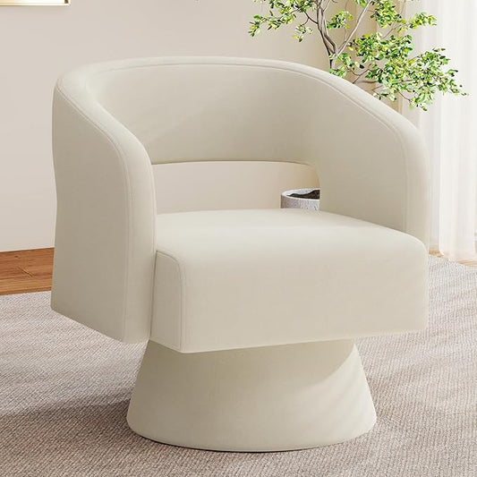 Nebuaegis Swivel Accent Chair, Modern Comfy Chenille Barrel Chairs, Oversized Upholstered Round Arm Chair for Living Room, Bedroom, Reading Room, Beige, 1 PCS