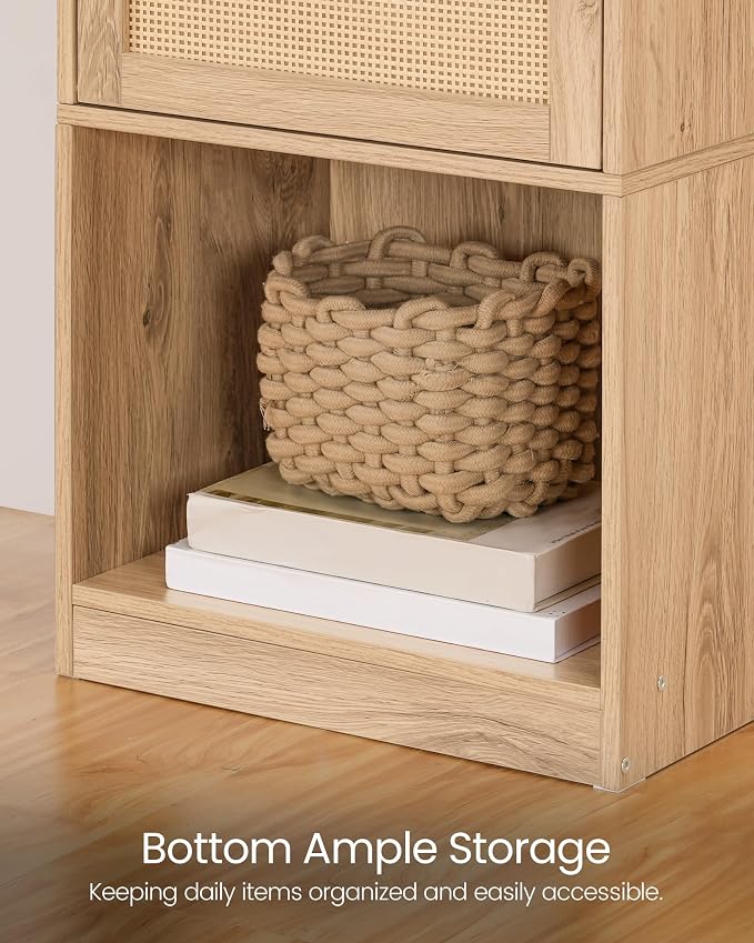 CHOEZON Nightstand with Charging Station, Side Table with Rattan-Style Drawer and Storage Shelf, Modern Rattan Night Stand with 2 USB Ports, Boho End Table Bedside Table for Bedroom, Natural MBZ01UWO - Image 7