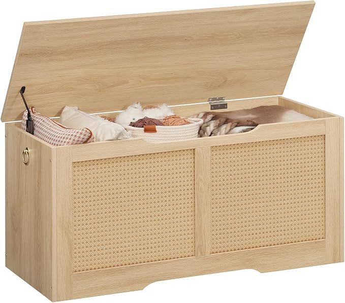 HOOBRO Storage Bench, 39.3" Toy Box, Rattan-Like Storage Chest, Sturdy Entryway Bench Supports 220 lb, Toy Chest, Safety Hinge, U-Shaped Opening, Easy Assembly, Natural NL11CW01 - Image 9